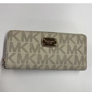 Michael Kors‎ Wallet Womens Beige Zip Around MK Logo Continental Clutch Purse